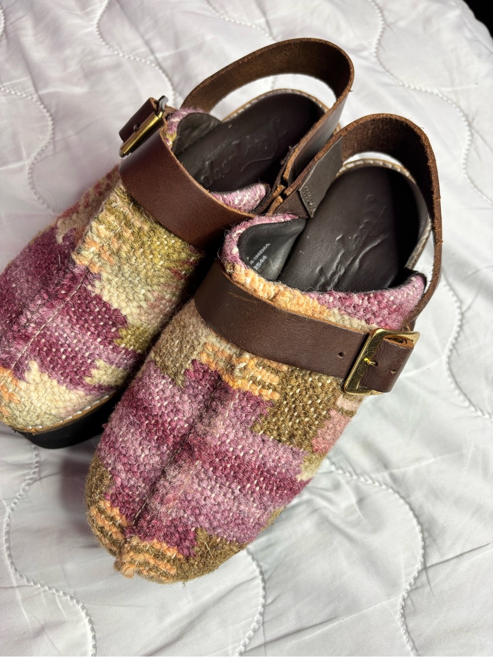Free People Astrid Plaid Platform Slingback Mules Wool Leather 6.5